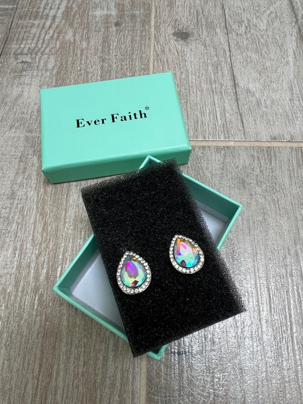 Iridescent Teardrop Halo Stud Earrings - Multicolor